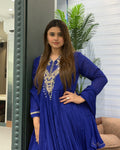 Royal Blue Handworked Flared Gown Set
