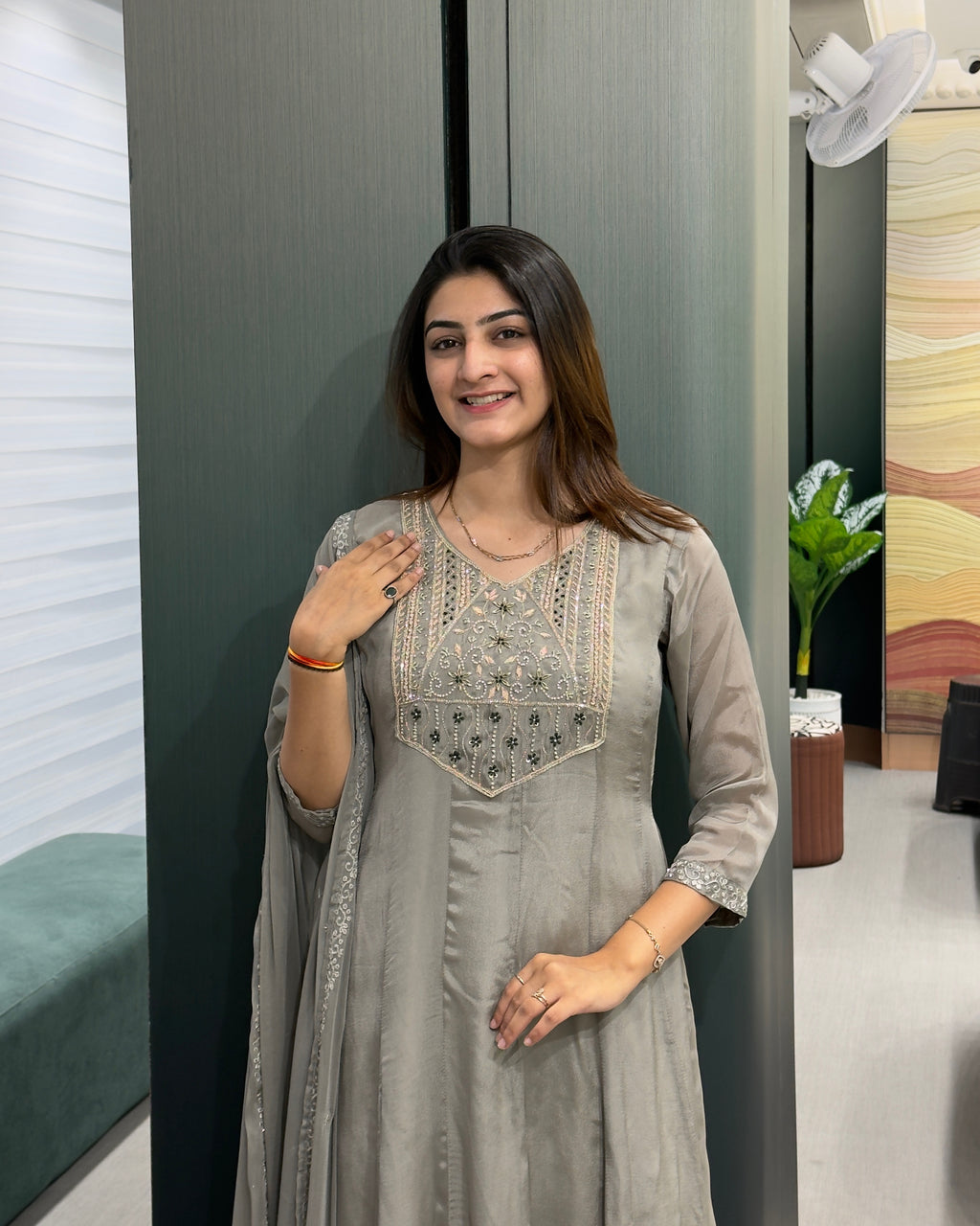 Elegant Chinon Handwork Kurta Plazo Set with Dupatta