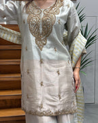 Elegant Handworked Tissue Silk Kurta Palazzo Set with Designer Dupatta
