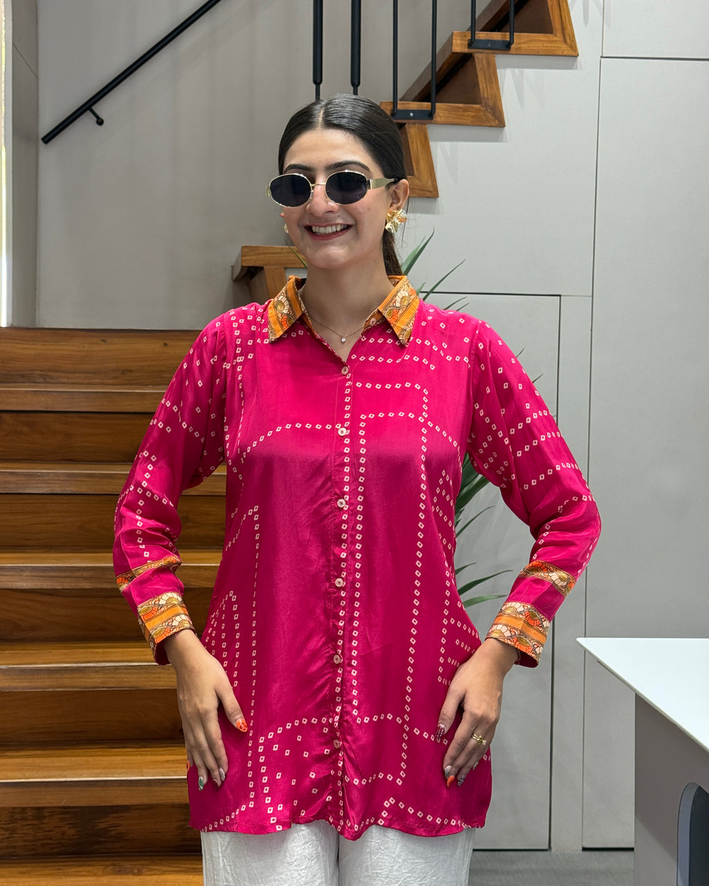 Bandhani Print Satin Tunic Shirt
