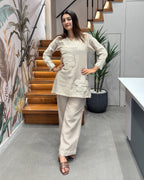 Elegant Cotton Floral Appliqué Co-Ord Set