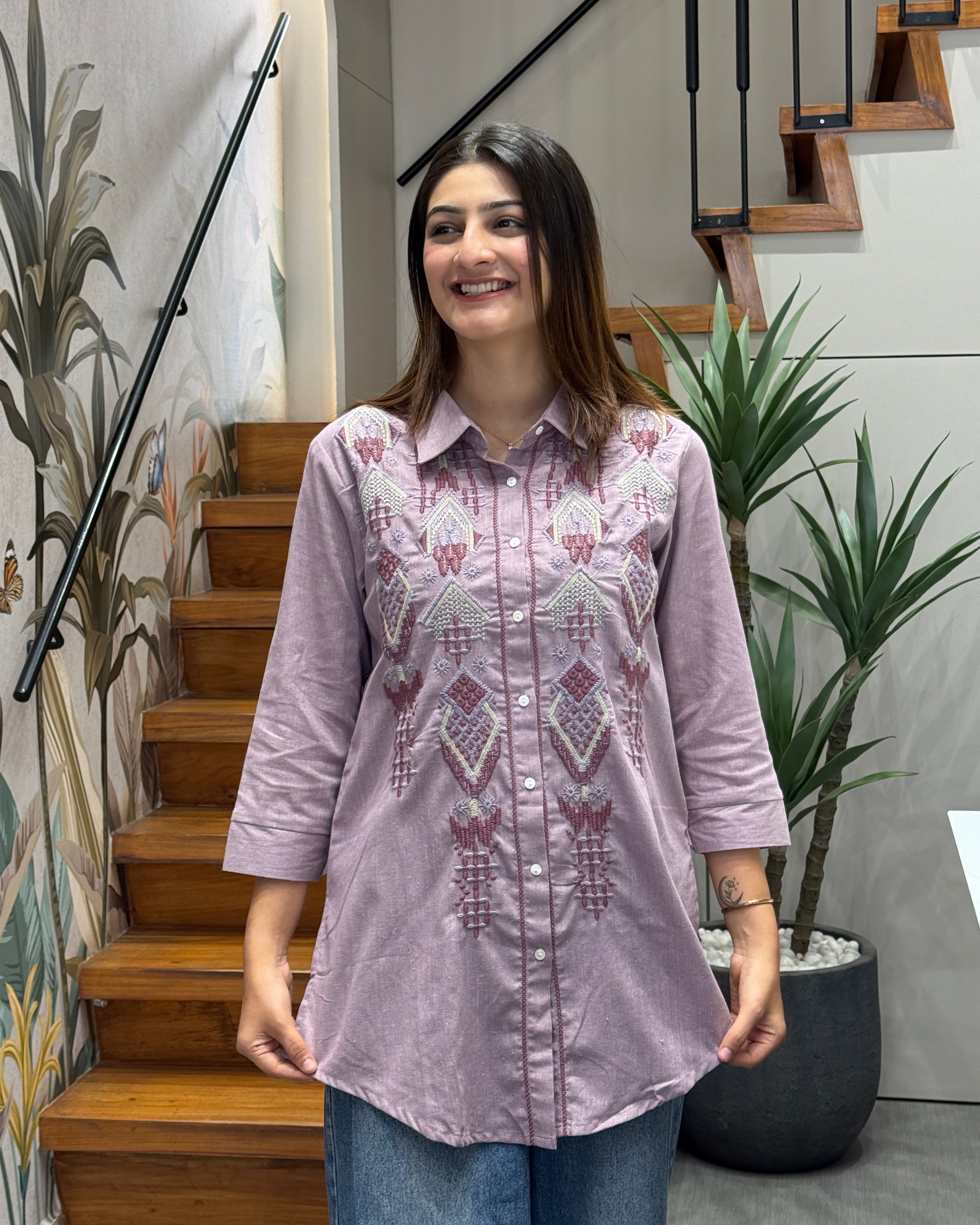 Lavender Embroidered Designer Tunic