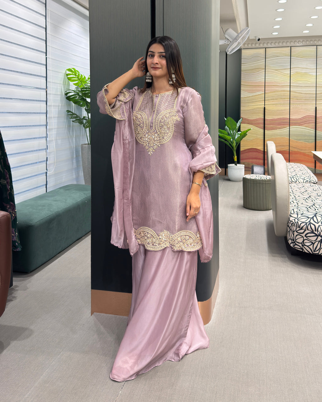 Luxury Full Handwork Mauve Kurta Palazzo Set ✨💜