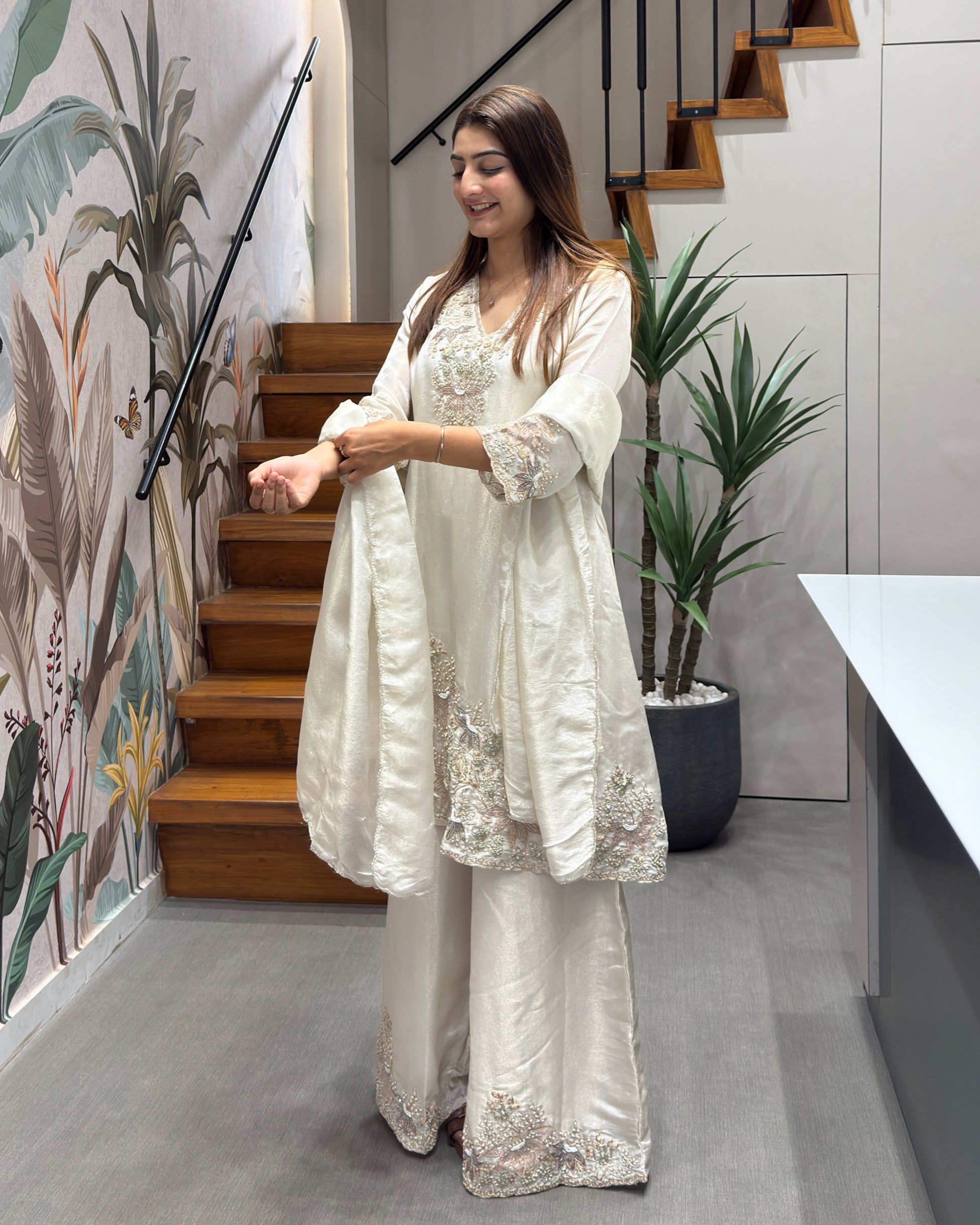 Luxury Handwork Three Piece Palazzo Set with Dupatta