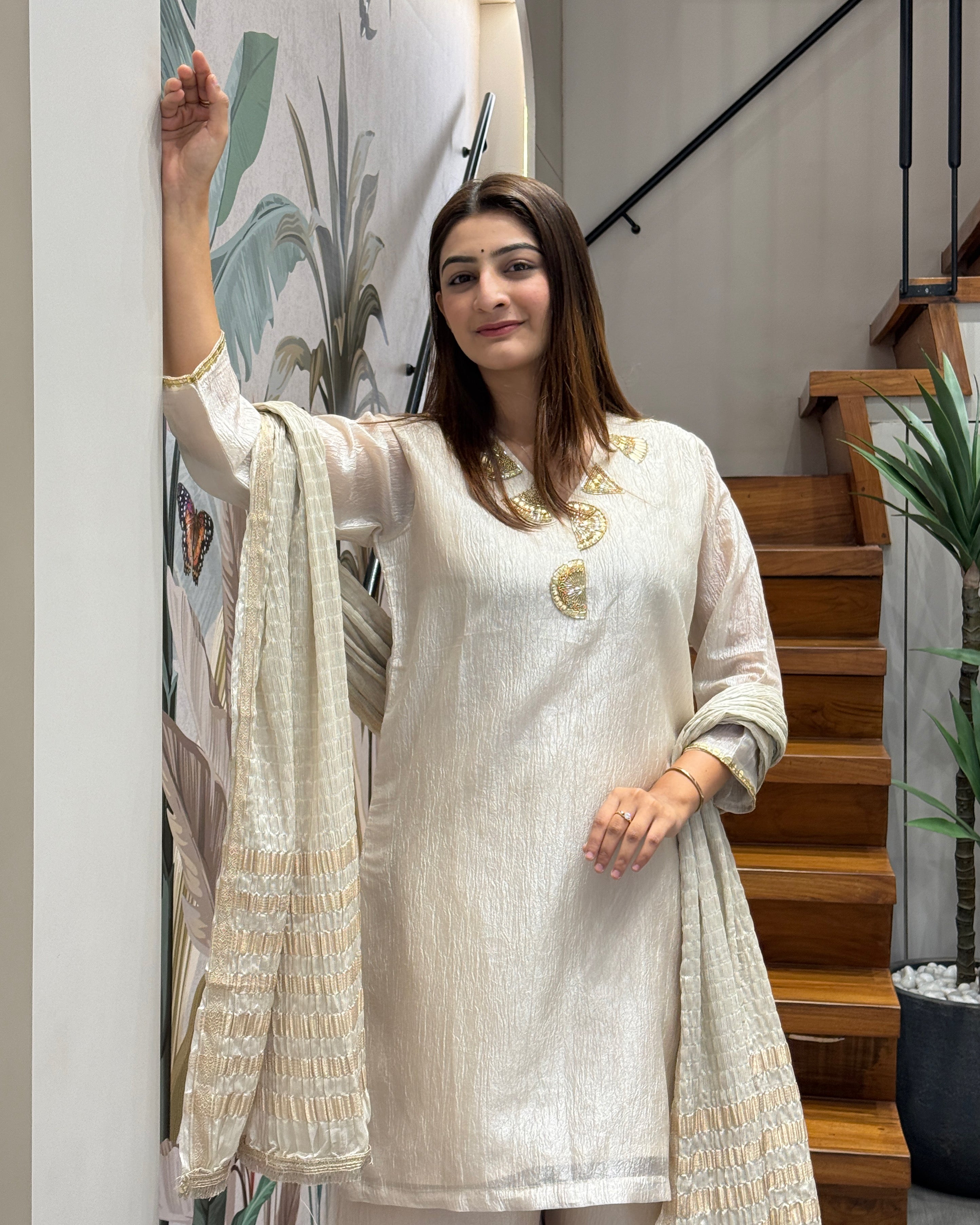 Elegant Handwork Three Piece Palazzo Set with Dupatta