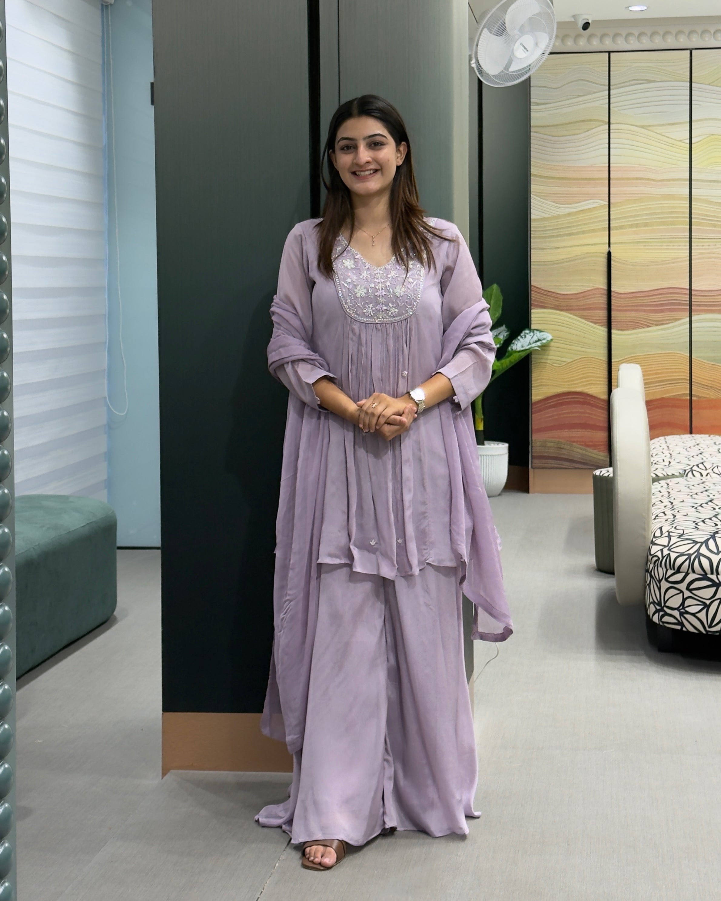 Elegant Handwork Chinon Kurta Plazo Set with Dupatta