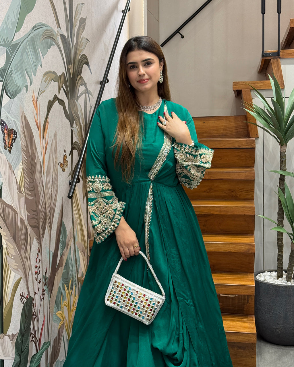 Designer Cape Style Handworked Gown
