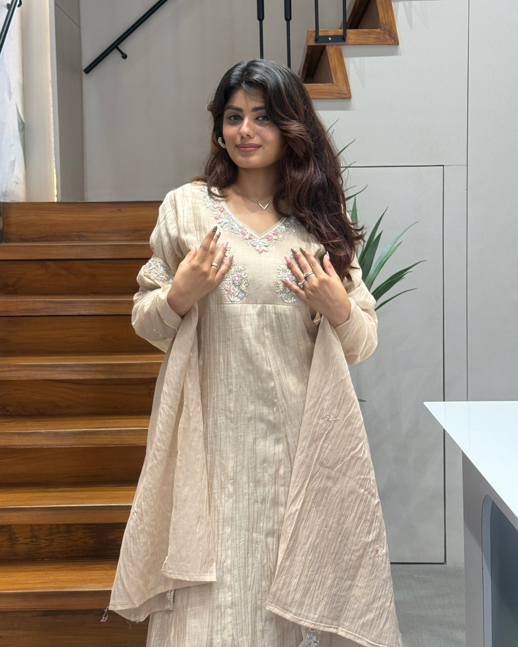 Elegant Full-Length Handworked Kurti Set with Dupatta