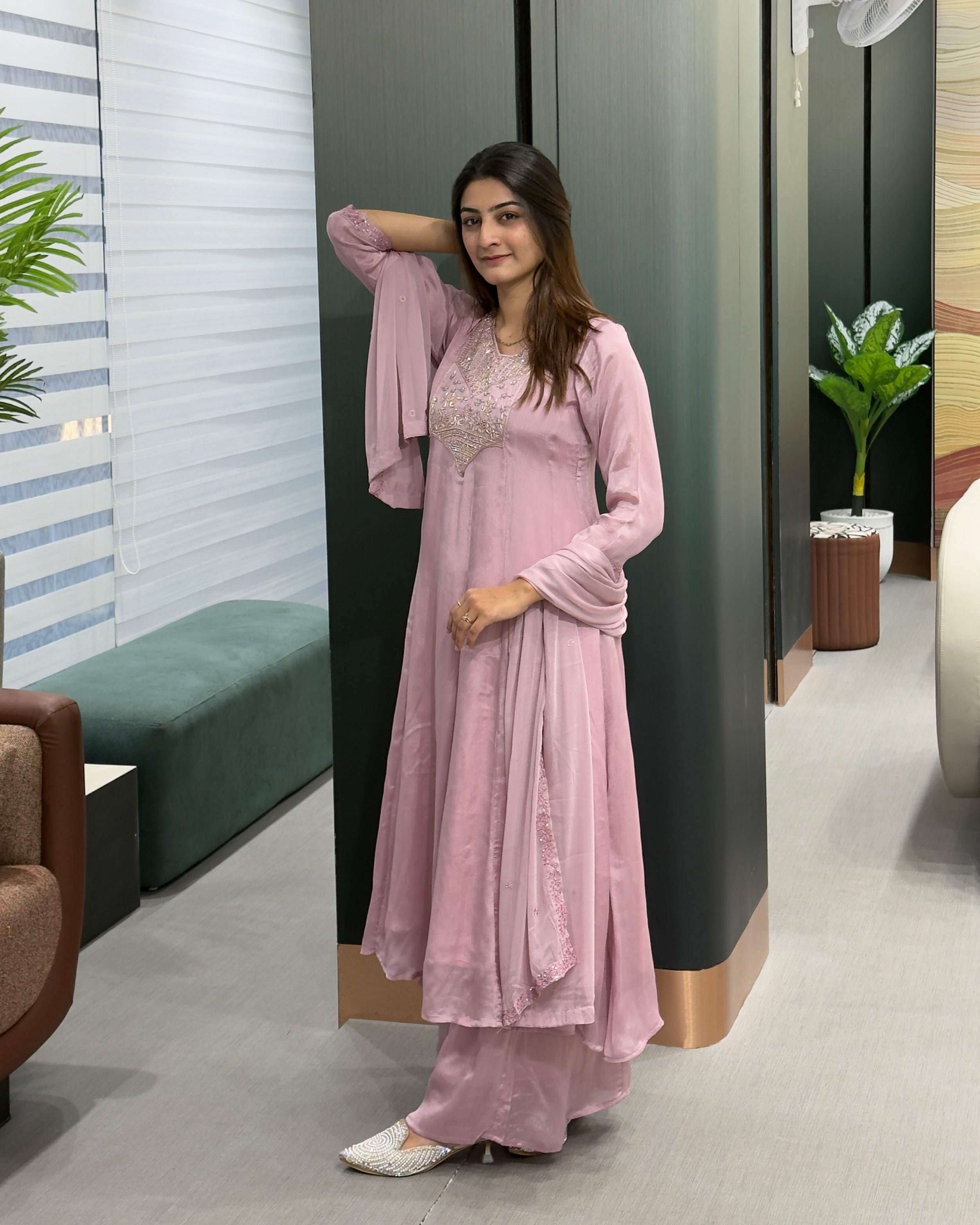 Premium Chinon Handwork Plazo Set with Dupatta