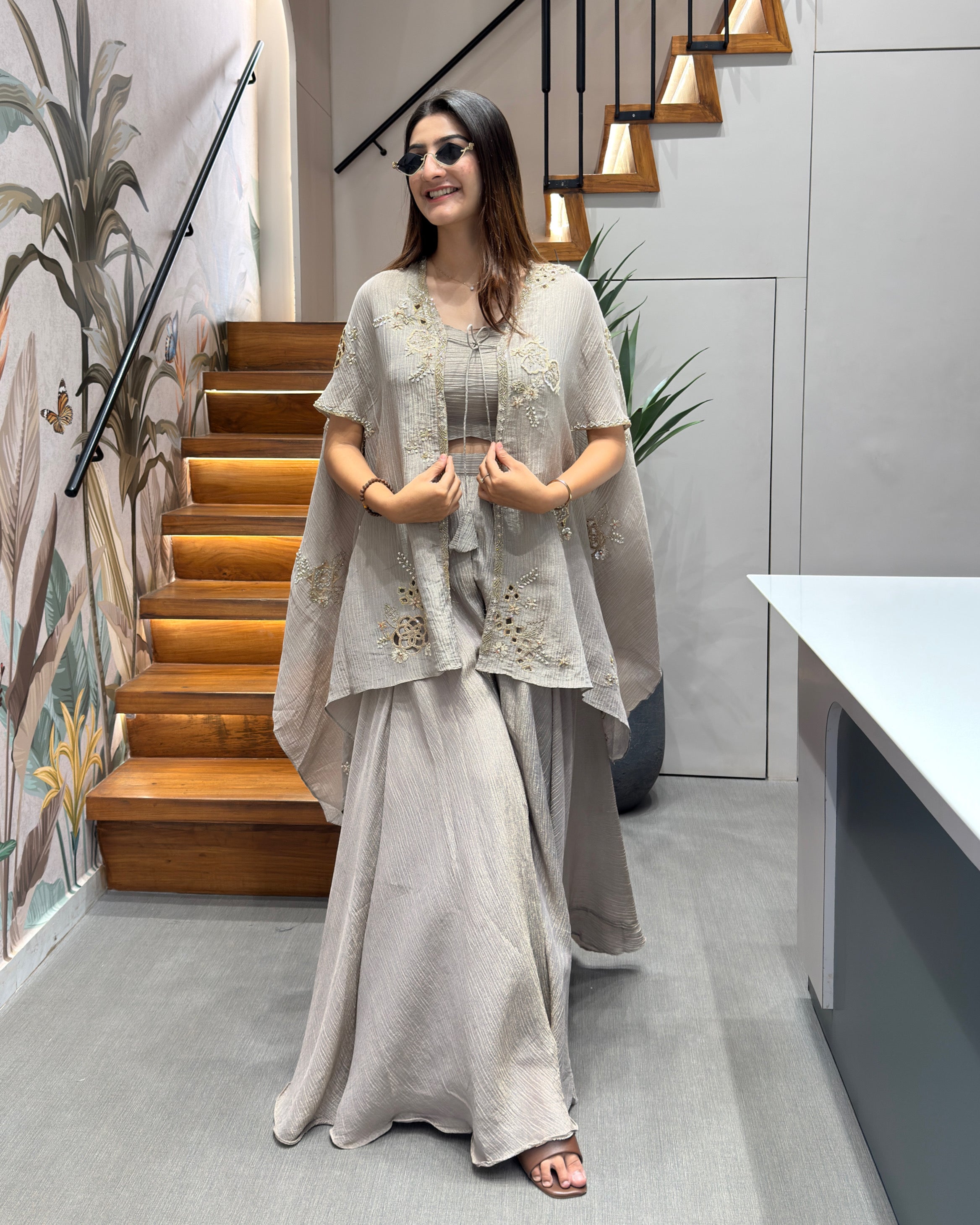 Designer Handworked Cape Style Palazzo Set