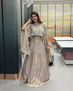 Champagne Gold Designer Handworked Cape Style Lehenga Set with Inner