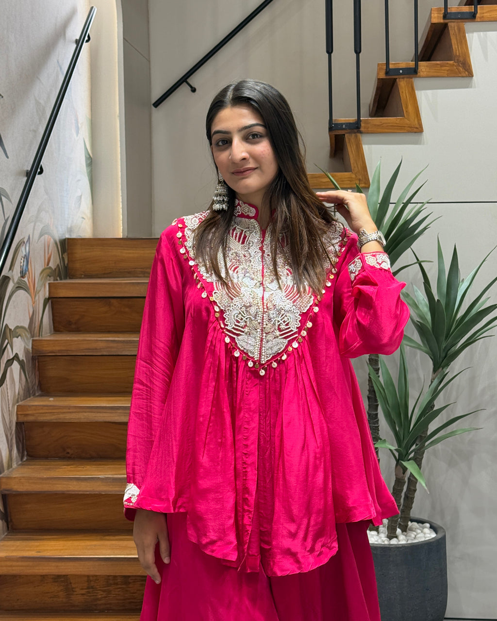 Designer Rani Pink Handworked Peplum Palazzo Set