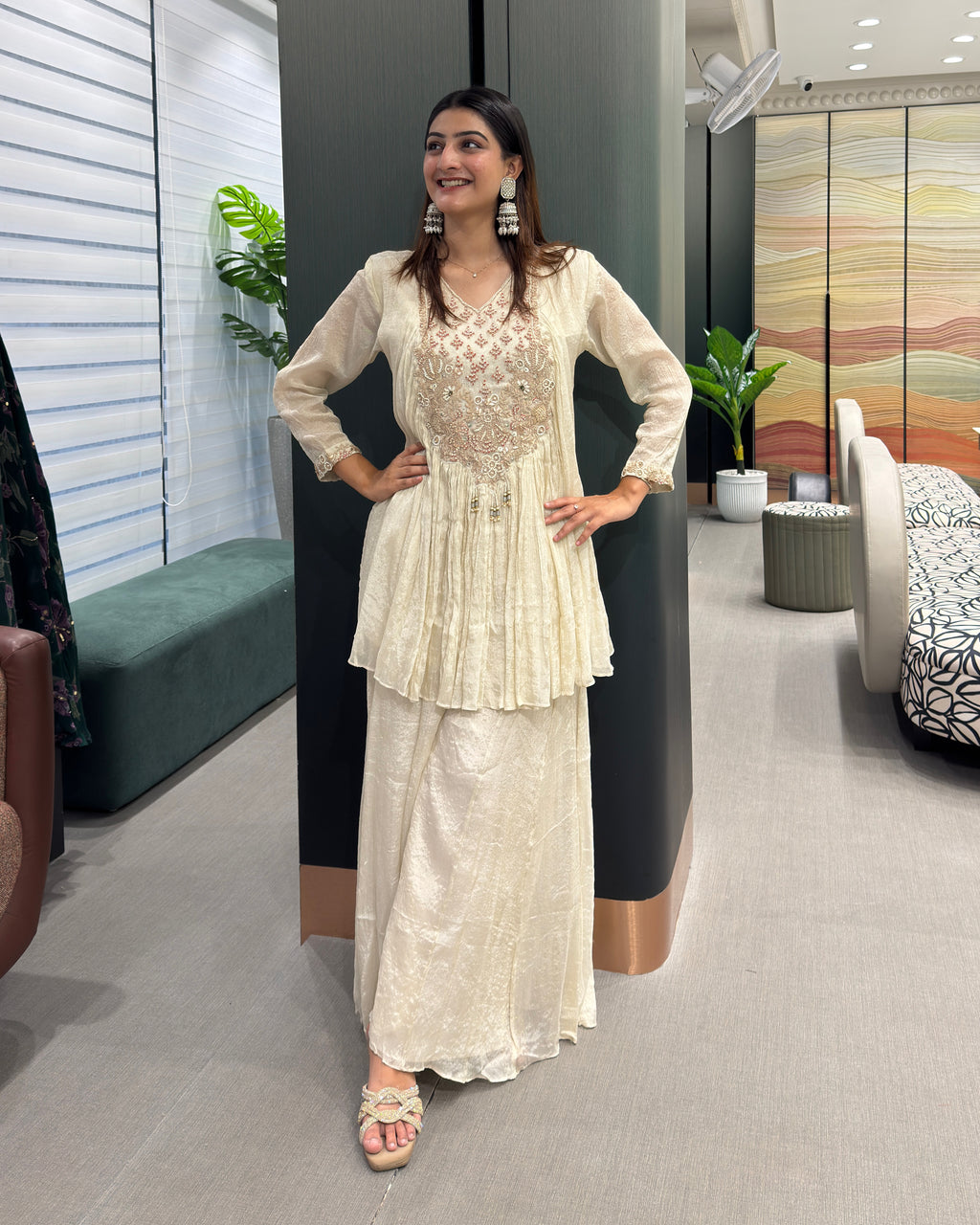 Ivory Elegance Handwork Peplum Palazzo Set ✨🤍