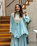 Sky Blue Handworked Peplum Palazzo Set with Dupatta