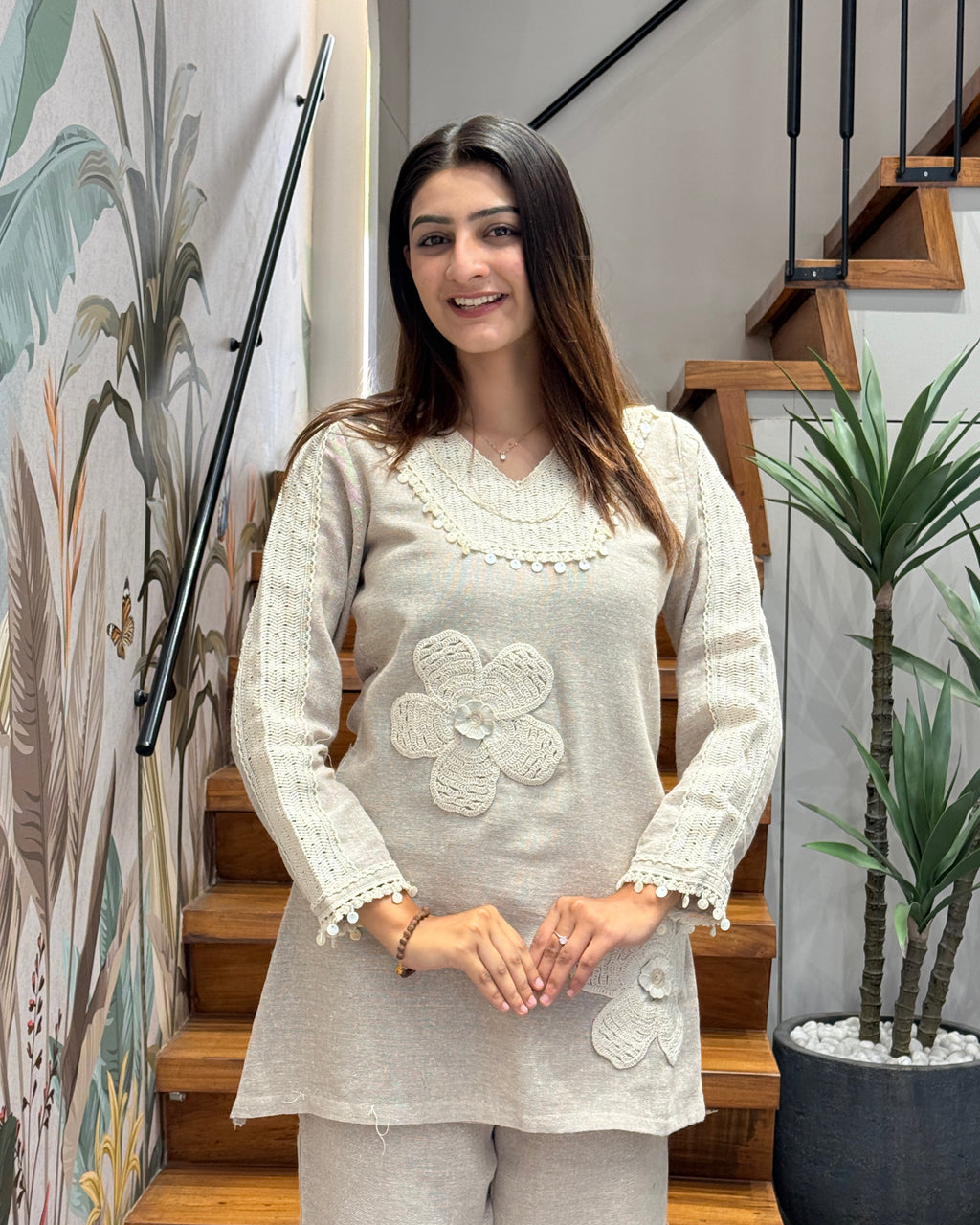 Elegant Cotton Floral Appliqué Co-Ord Set