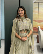 Sage Green Designer Handworked Cape Style Lehenga Set with Inner