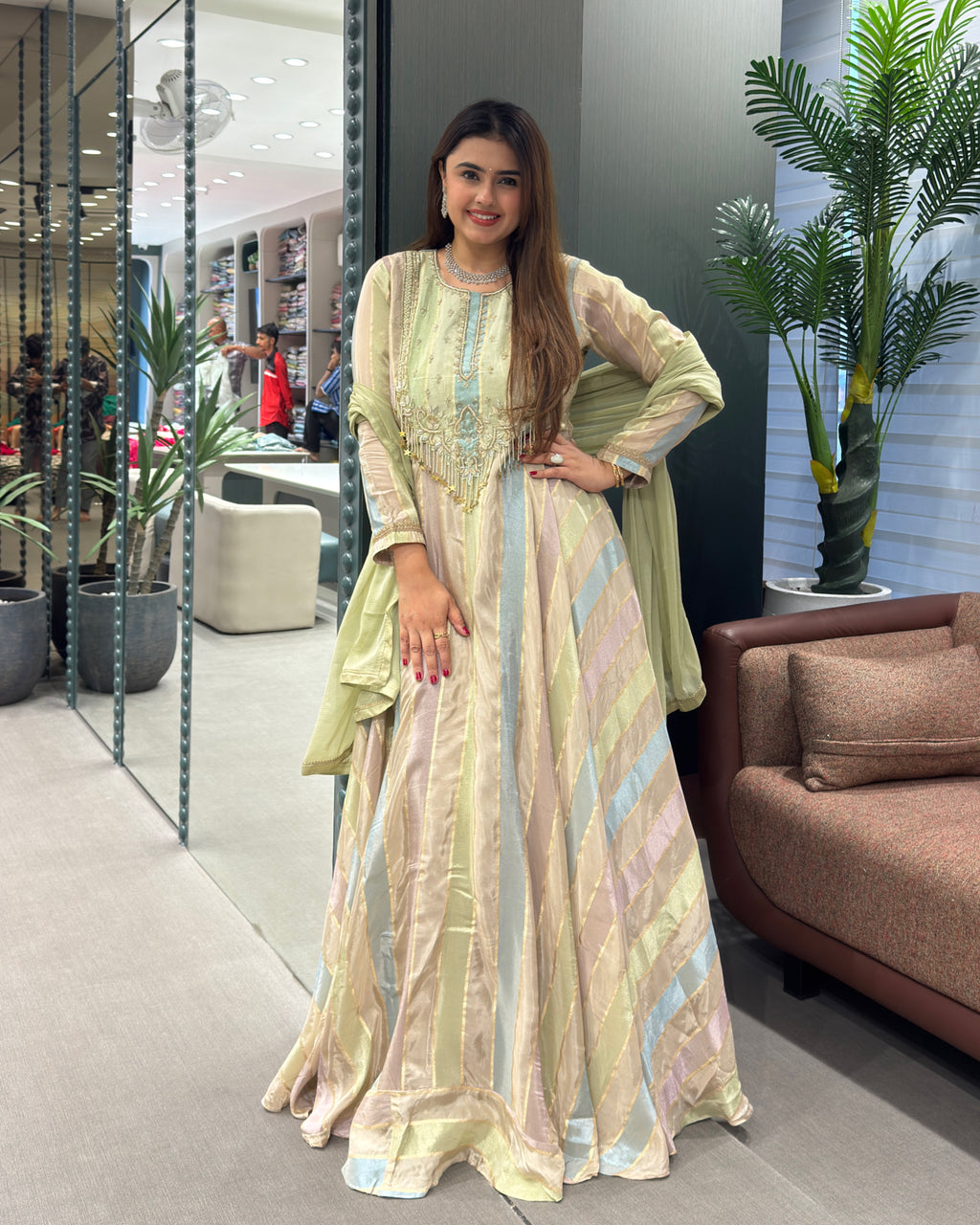Pastel Handworked Designer Gown with Dupatta