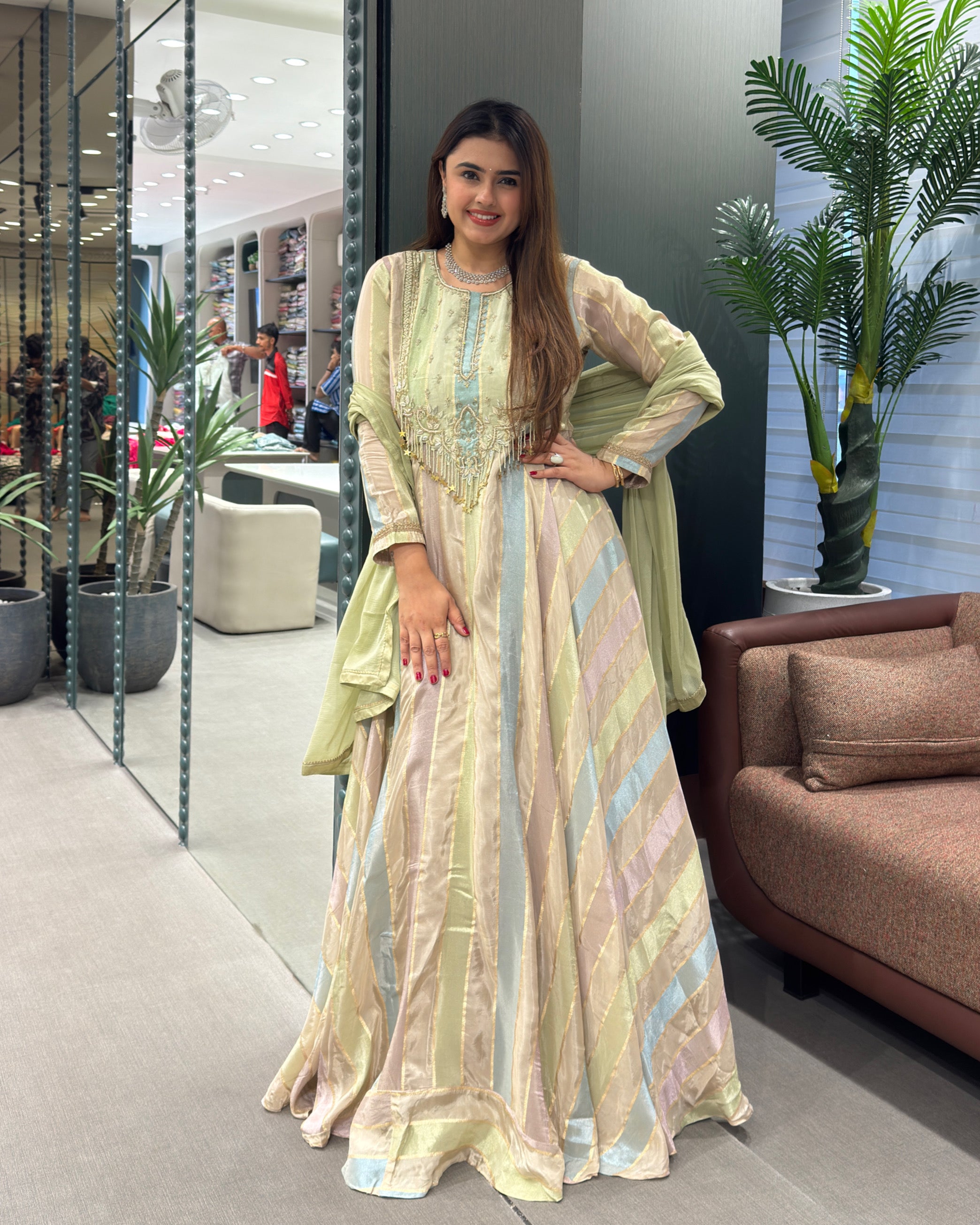 Pastel Handworked Designer Gown with Dupatta