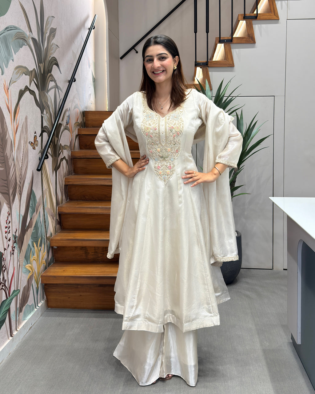 Premium Handworked Silk Kurti Palazzo Set with Dupatta
