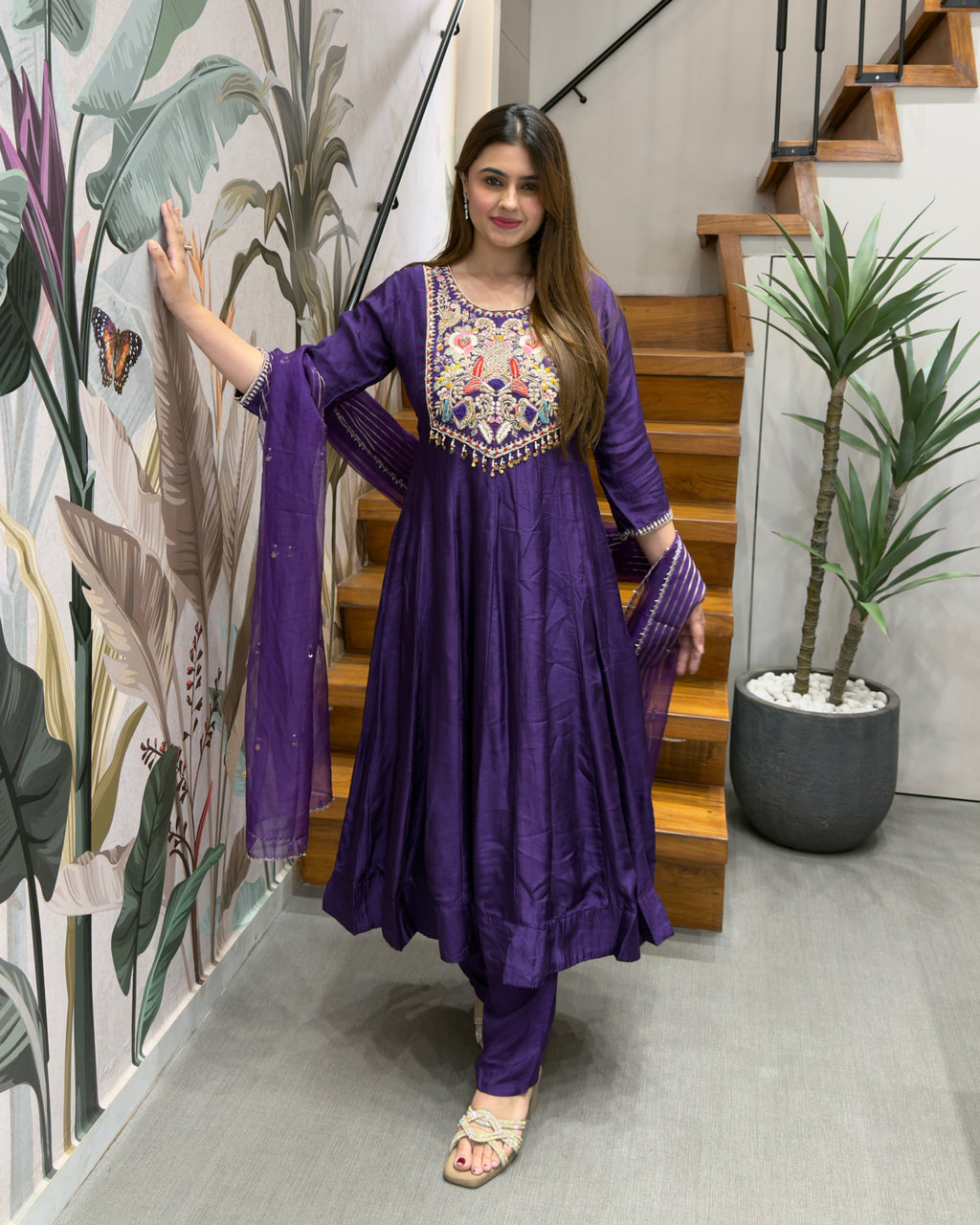 Royal Handworked Soft Silk Anarkali Set