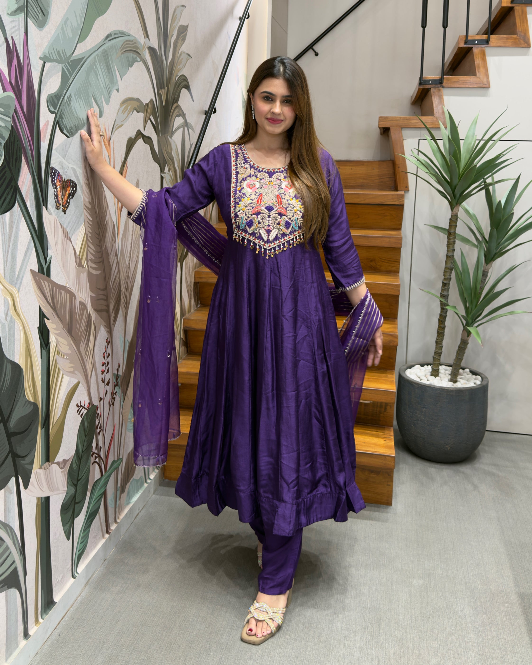 Royal Handworked Soft Silk Anarkali Set