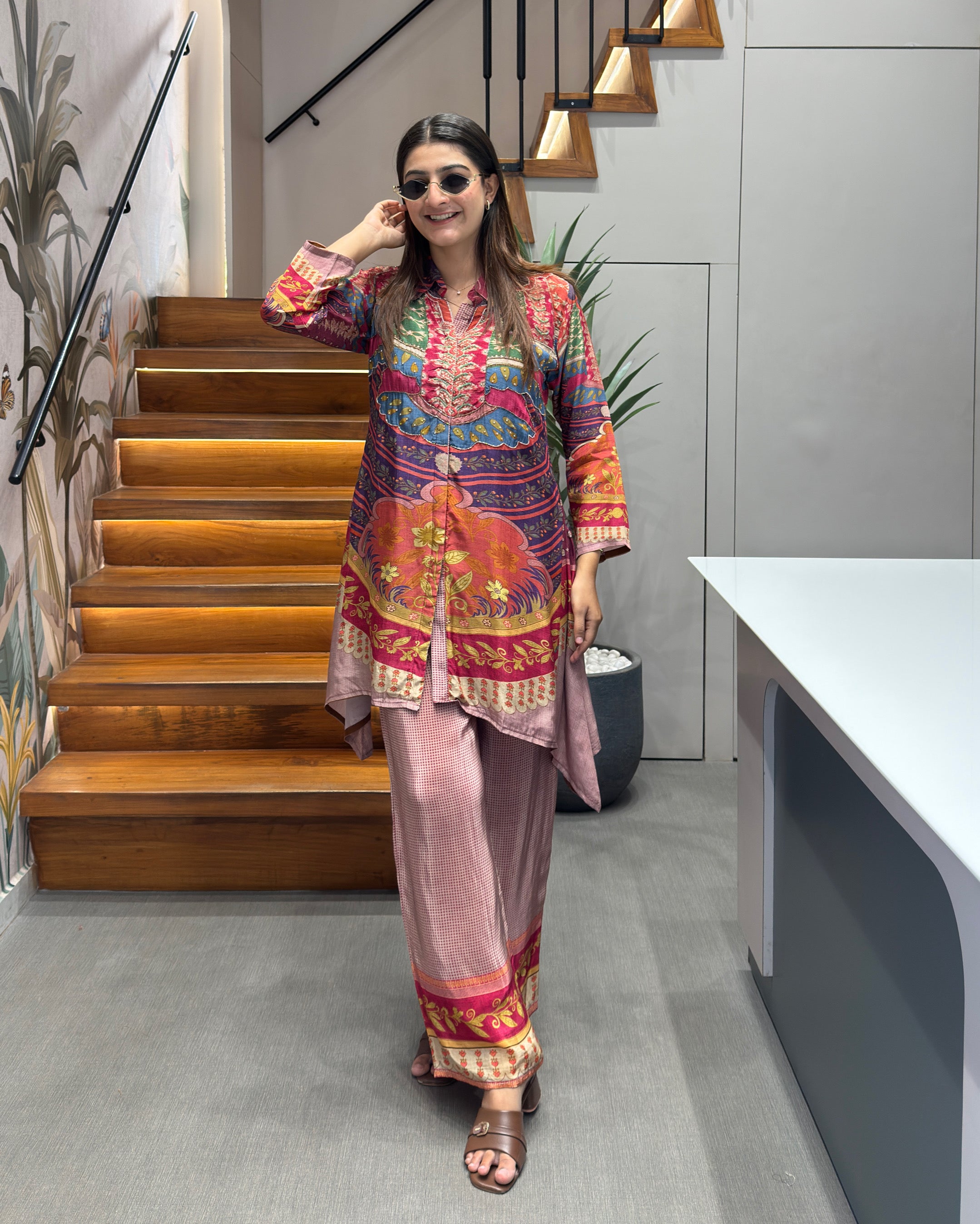 Rangreza Printed Shimmer Silk Co-Ord Set