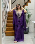Royal Purple Handworked Kaftan Co-ord Set with Palazzo