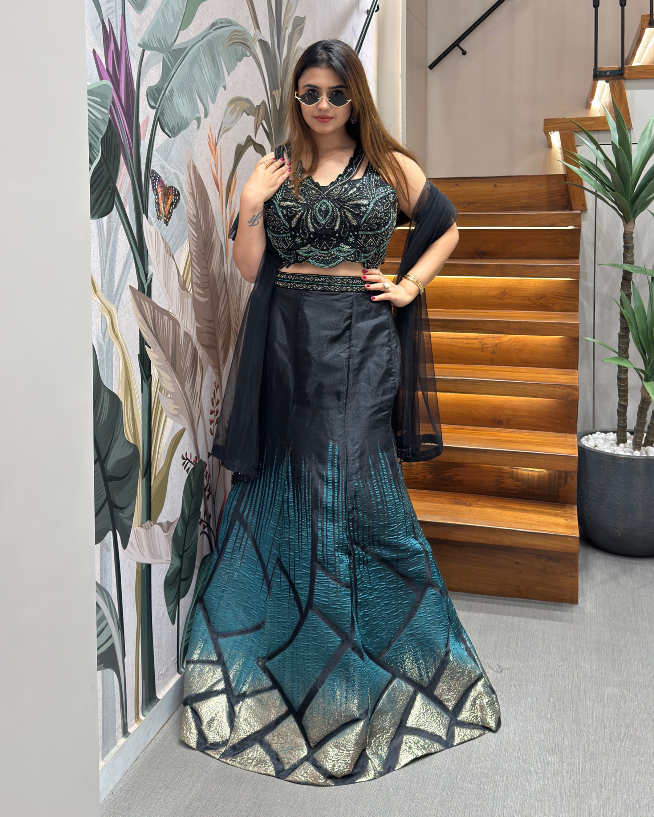 Designer Indo-Western Fish Cut Lehenga Set with Dupatta