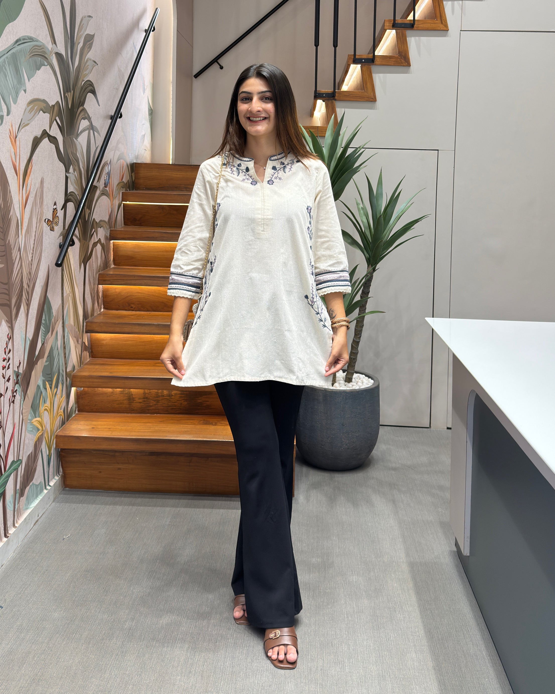 Pearl Blossom Embroidered Tunic