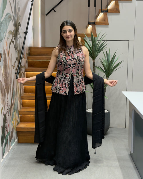 Black Designer Handworked Lehenga Set with Dupatta