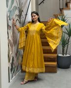 Elegant Mustard Yellow Handworked Three Piece Kurta Set