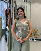 Floral Handwork Palazzo Co-Ord Set with Dupatta