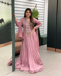 Mauve Handwork Designer Gown Set with Dupatta