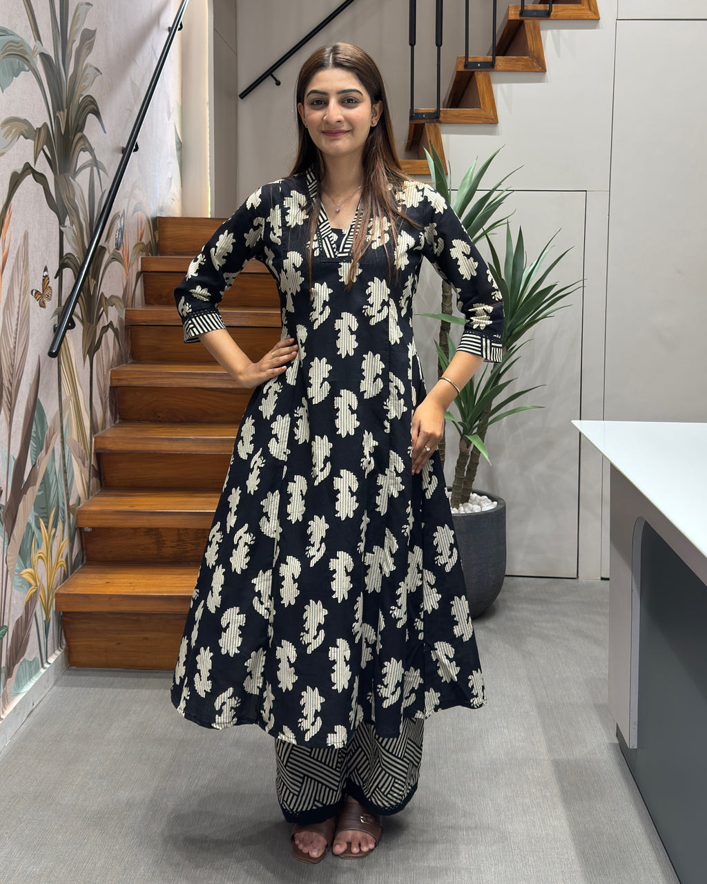 Elegant Printed A-Line Two Piece Kurti Set