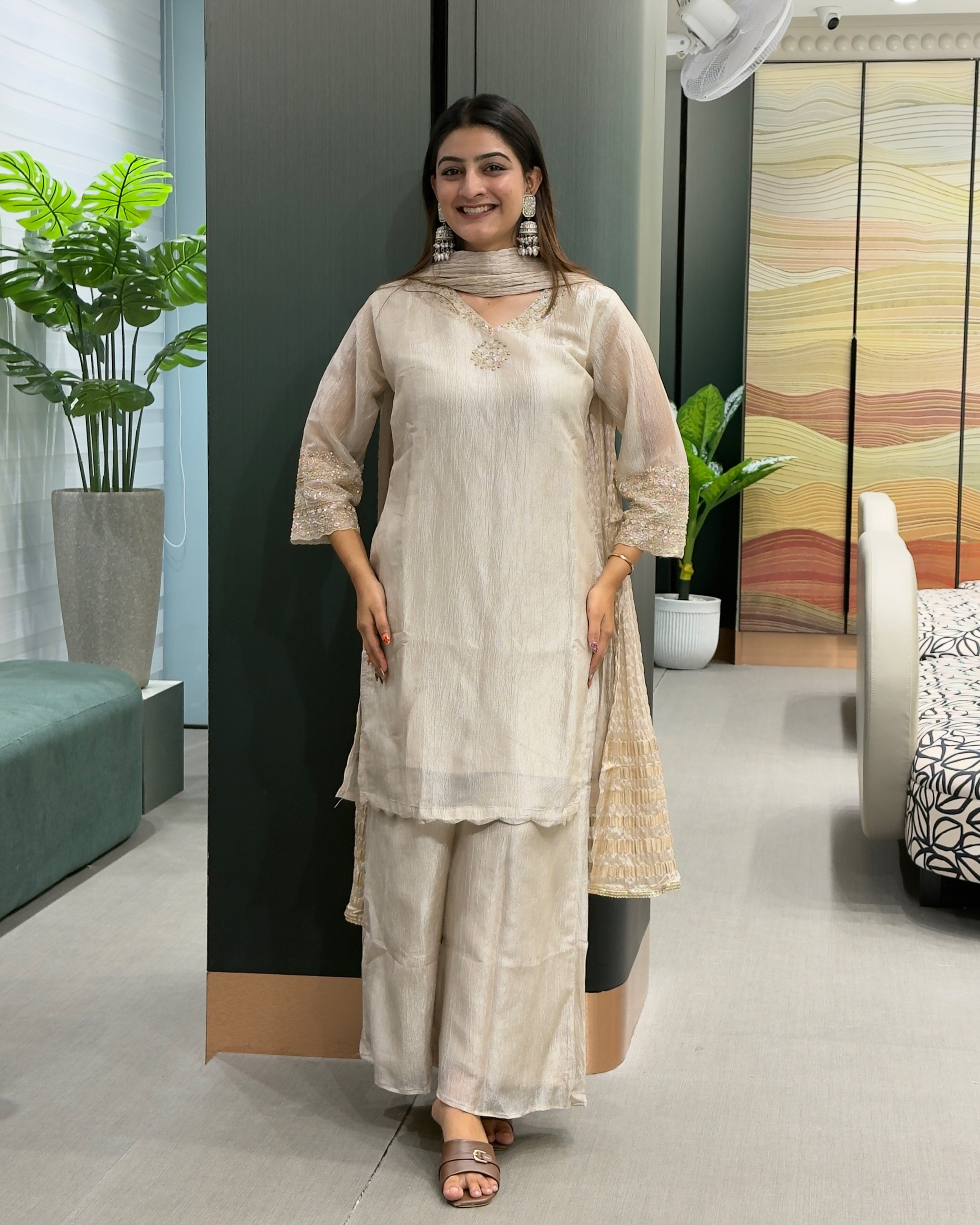 Champagne Glow Shimmer Silk Salwar suit