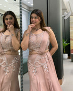 Blush Pink Handworked Fish Cut Lehenga Set with Attached Dupatta