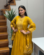 Elegant Mustard Yellow Handworked Three Piece Kurta Set