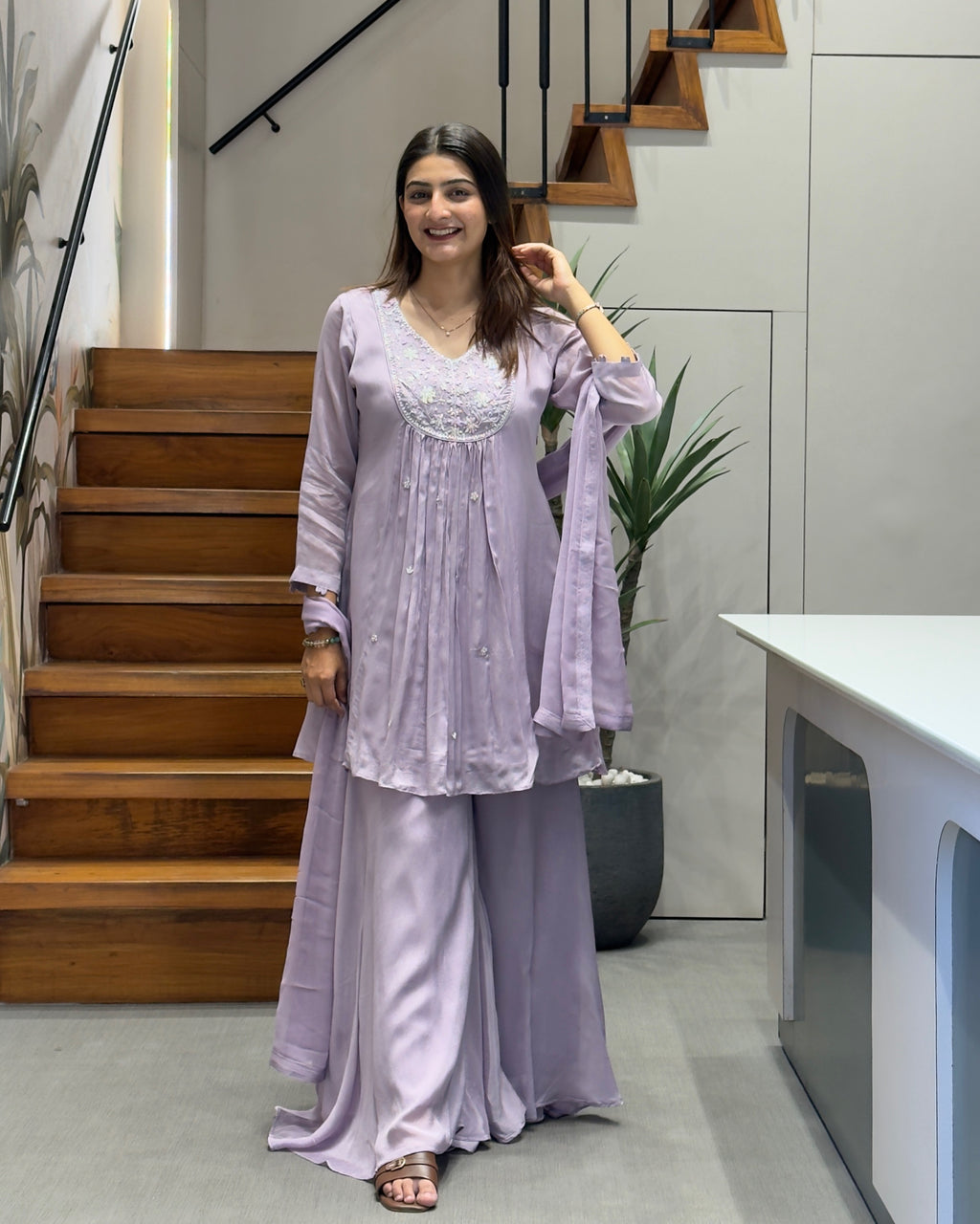 Elegant Handwork Chinon Kurta Plazo Set with Dupatta