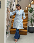 Elegant Sky Blue Embroidered Short Kurti