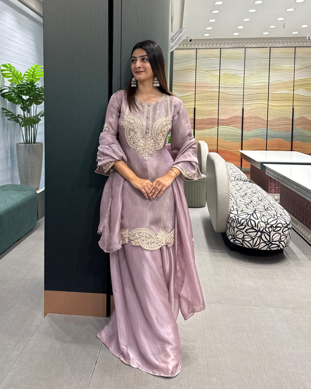 Luxury Full Handwork Mauve Kurta Palazzo Set ✨💜