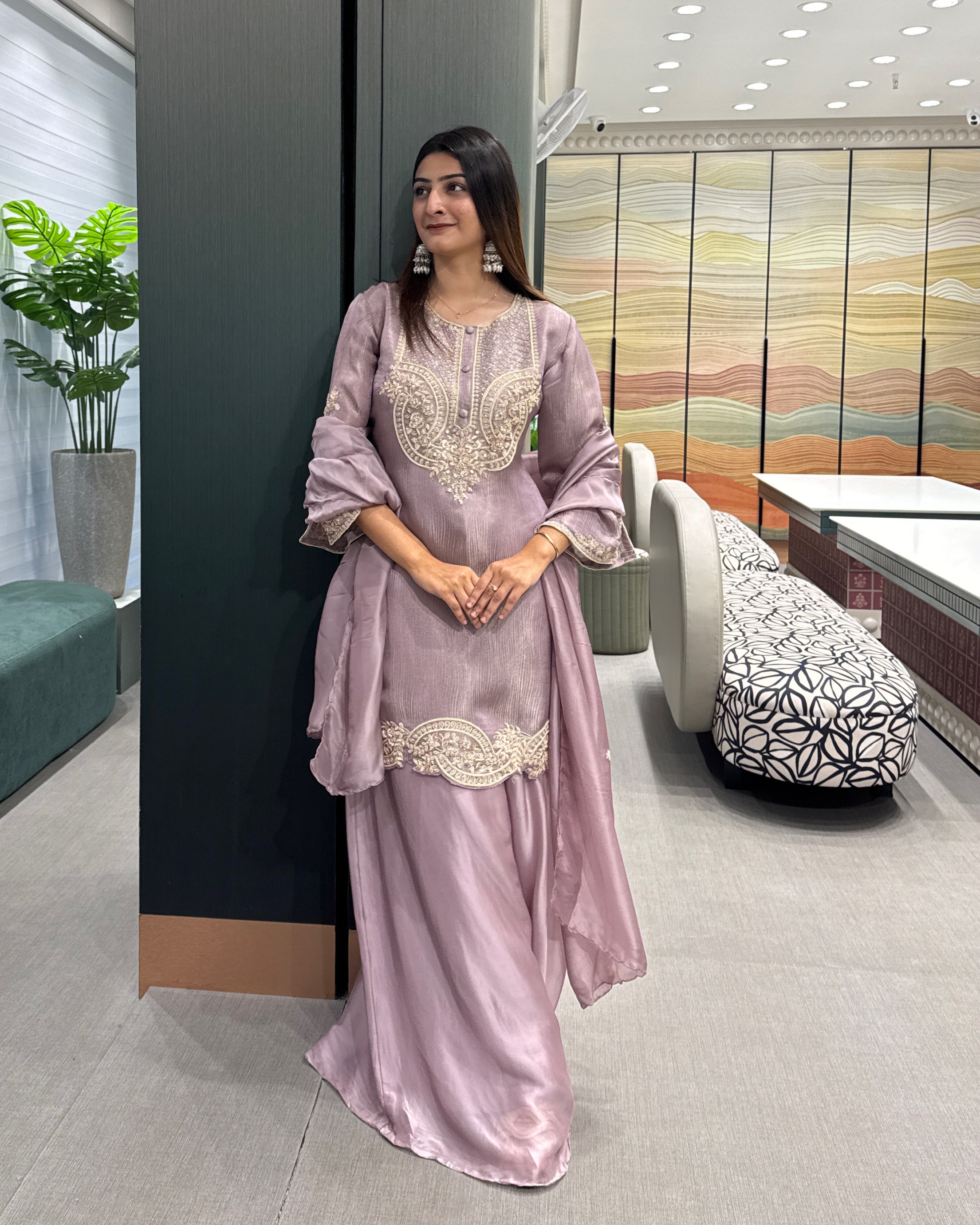 Luxury Full Handwork Mauve Kurta Palazzo Set ✨💜