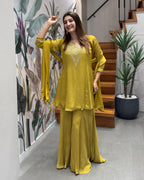 Elegant Handwork Top with Full Flair Palazzo & Dupatta Set