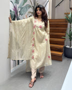Elegant Handworked & Thread Work Kurti Set with Dupatta