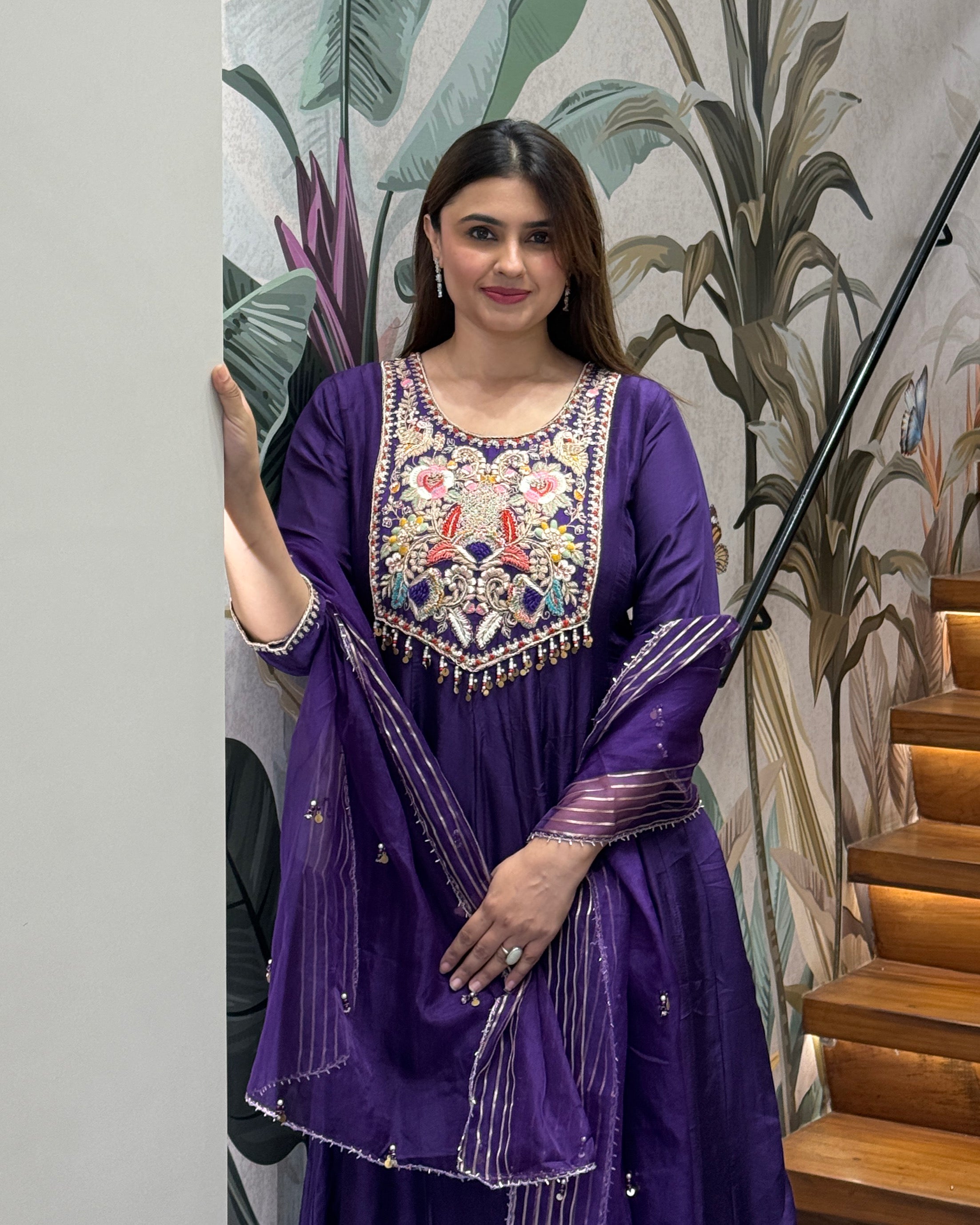 Royal Handworked Soft Silk Anarkali Set