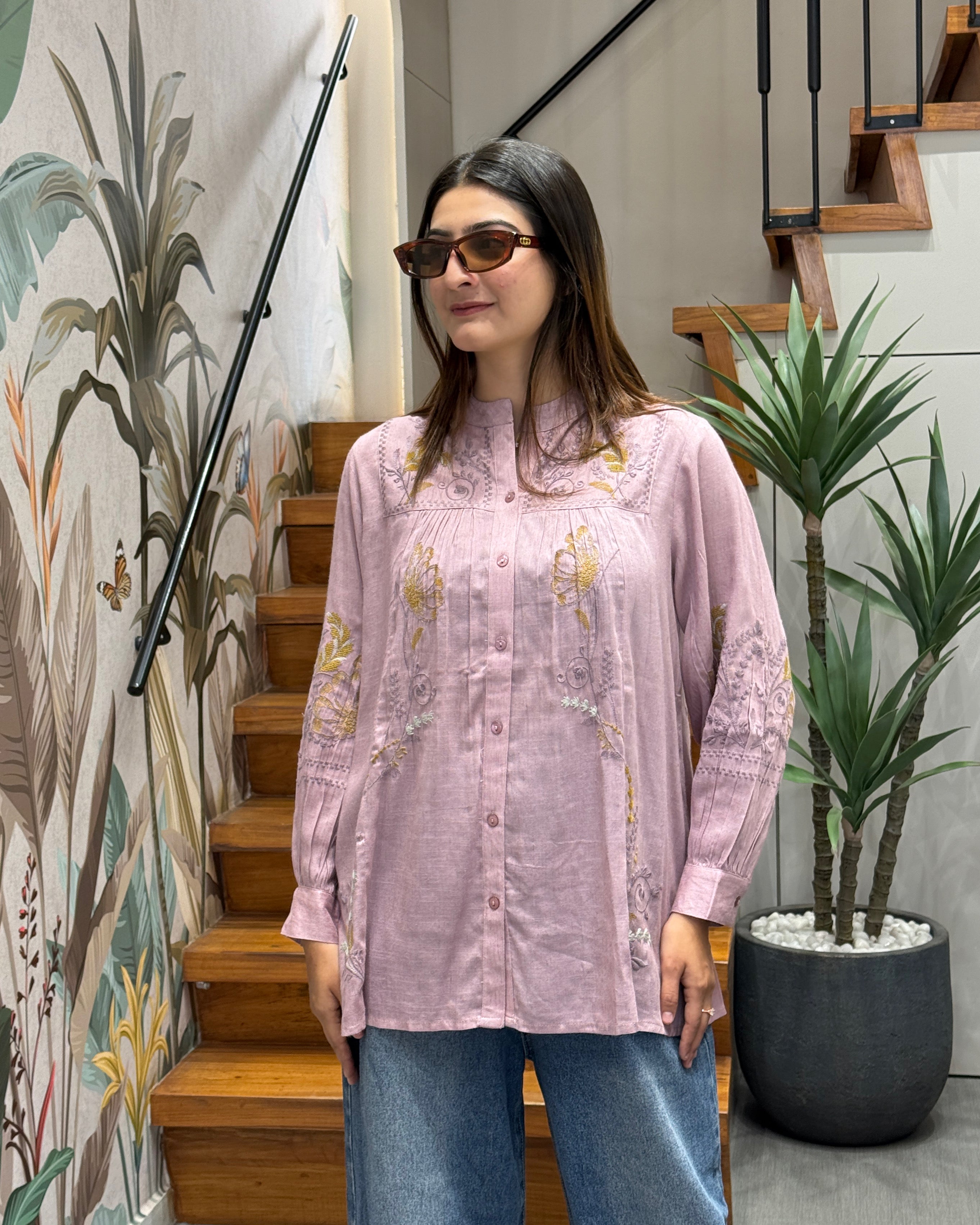 Pastel Pink Embroidered Designer Tunic