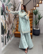 Elegant Mint Green Handworked Palazzo Set with Dupatta