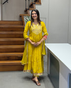 Elegant Mustard Yellow Handwork Three Piece Suit Set