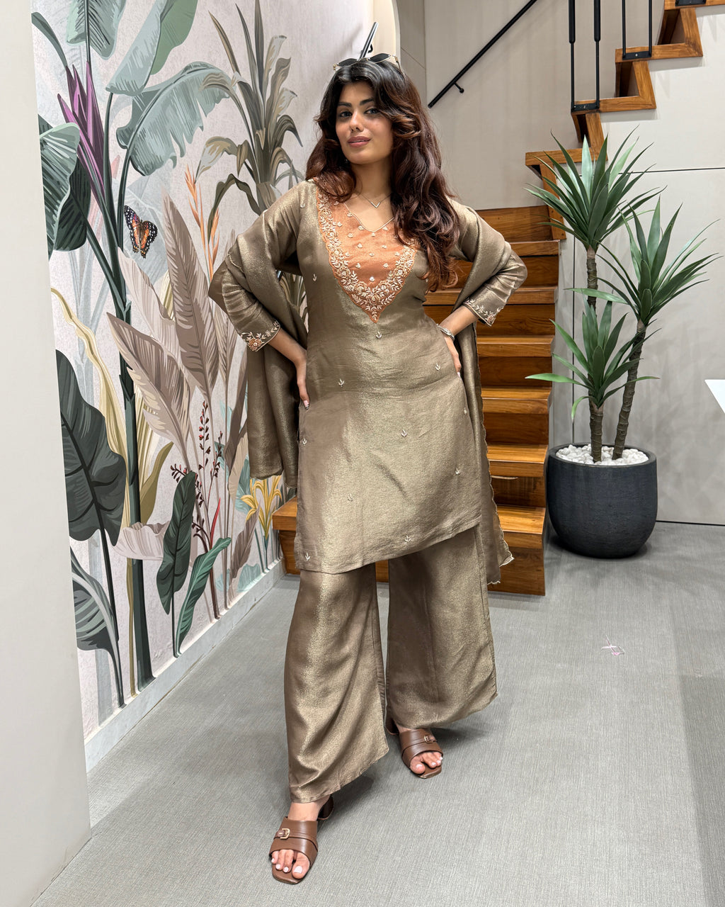 Elegant Handworked Kurti Palazzo Set with Dupatta