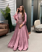 Mauve Handwork Designer Gown Set with Dupatta