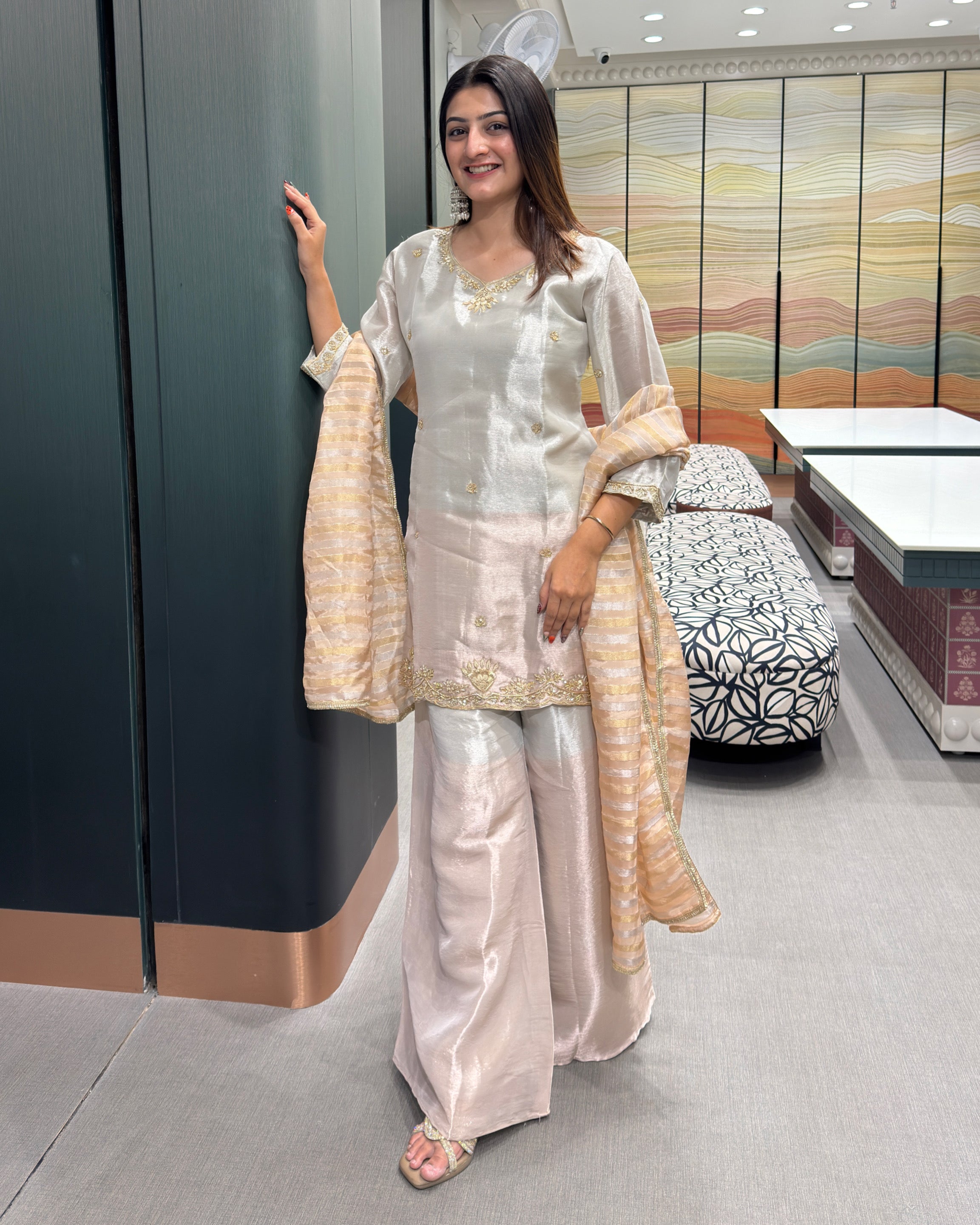 Pearl Blush Shimmer Silk Salwar suit